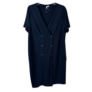 ASOS Black Snap Front Dress Size 18 NWOT Career Office Minimalist Stretchy Midi